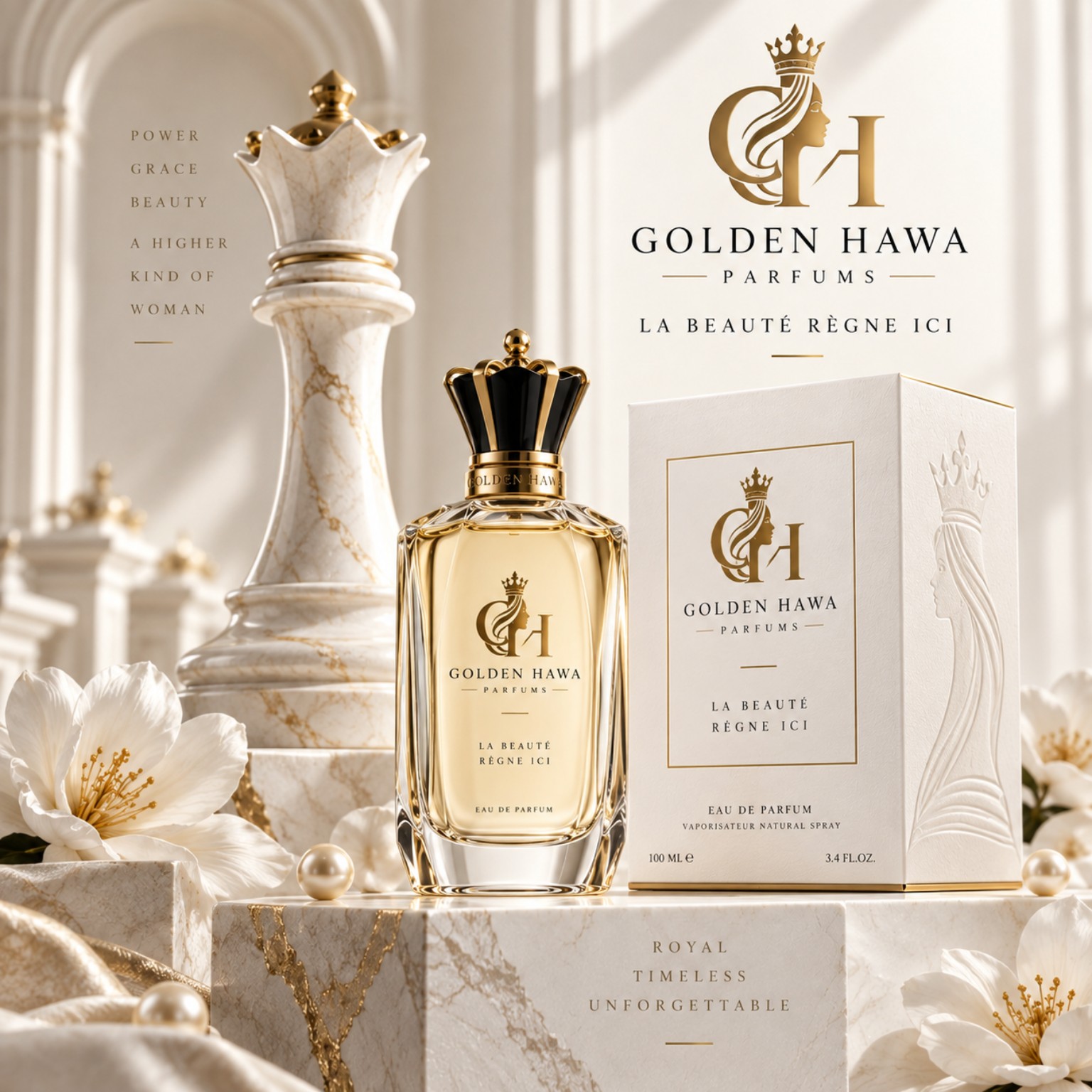 Concept parfum Golden Hawa blanc et or